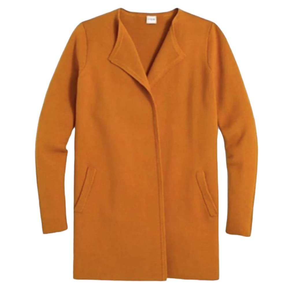 J Crew Mustard Yellow Vanessa Cardigan Sweater Open Front Collar Long Jacket NWT
